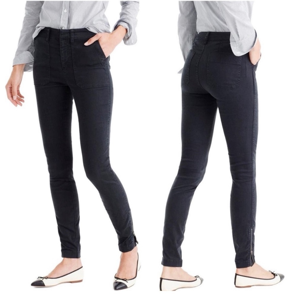 J. Crew Black Skinny Stretch Cargo Zipper High Rise Pants